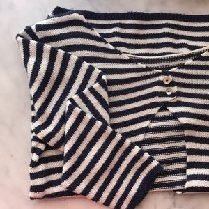Zara Button-up Back Striped Cotton Sweater Sz S